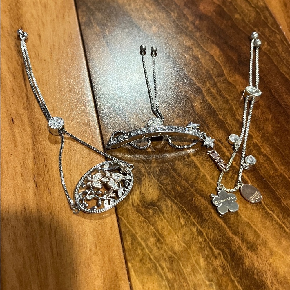 Silver Charm Bracelets with Crystal Accents 3 bracelets